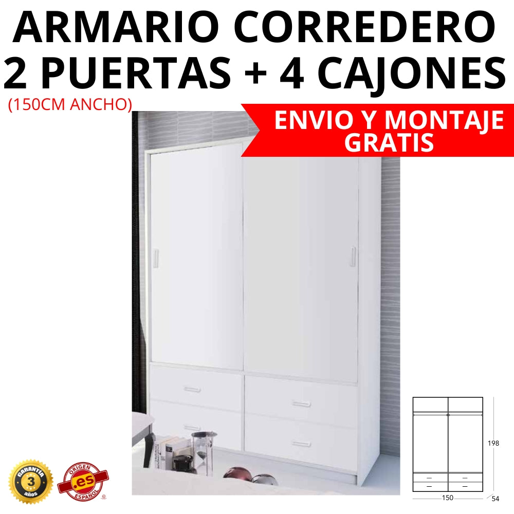 ARMARIO 2 PUERTAS CORREDERO + 4 CAJONES