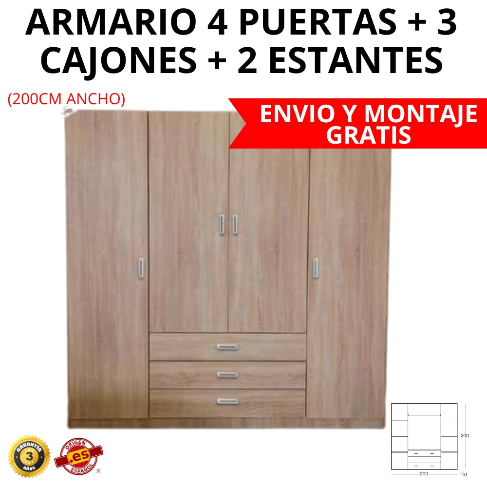 ARMARIO 4 PUERTAS 3 CAJONES CENTRALES