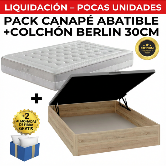 (SOLO 135x190 150x190) PACK CANAPÉ Y COLCHÓN BERLIN 30CM