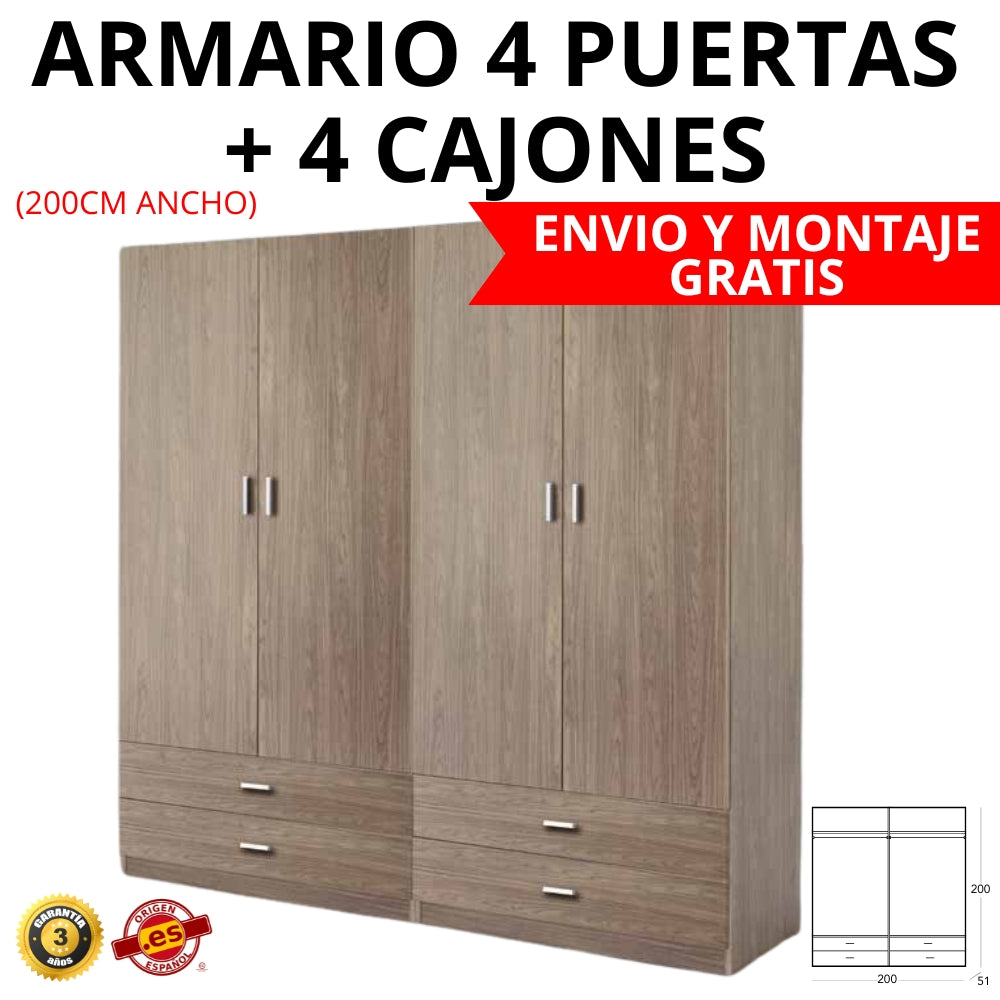 ARMARIO 4 PUERTAS + 4 CAJONES