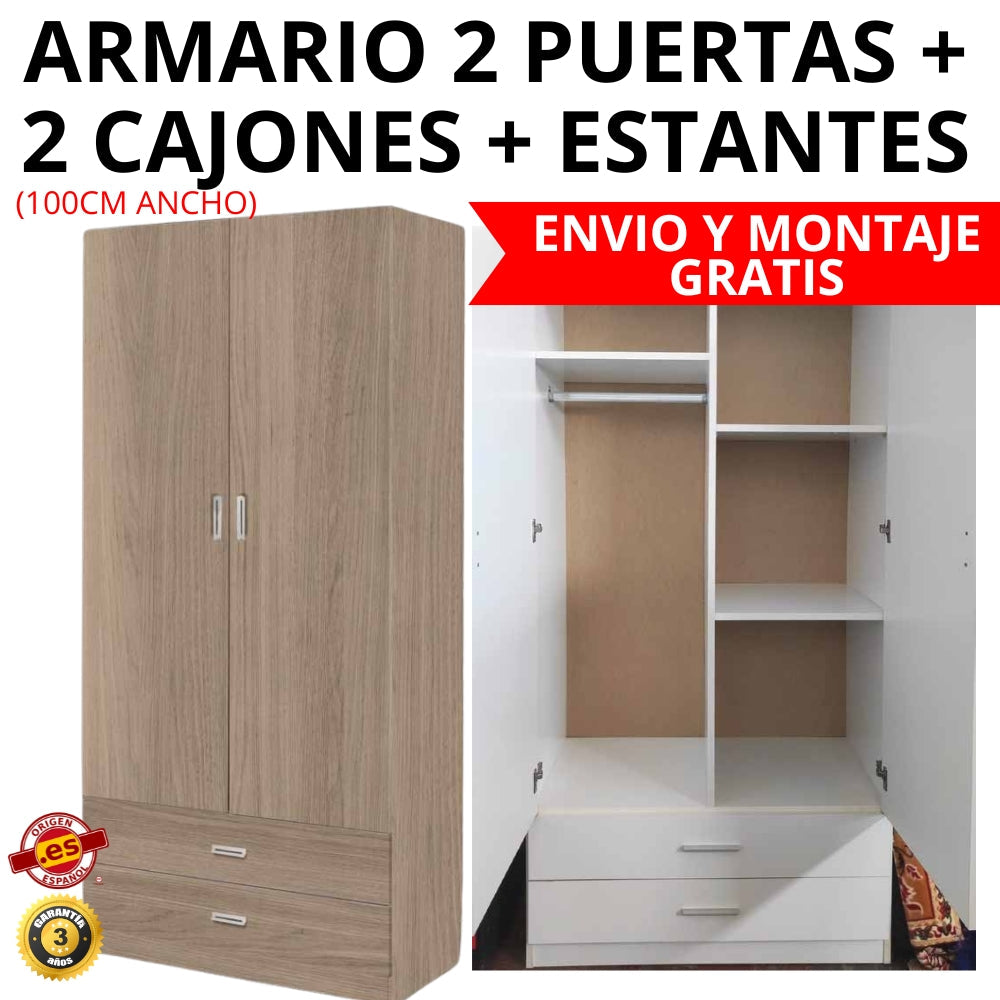 ARMARIO 2 PUERTAS + 2 CAJONES CON ESTANTES
