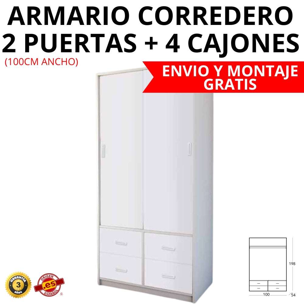 ARMARIO 2 PUERTAS CORREDERO + 4 CAJONES