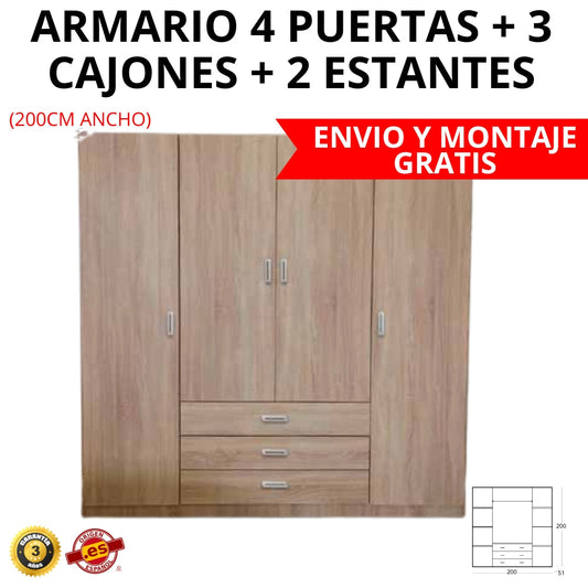 ARMARIO 4 PUERTAS 3 CAJONES CENTRALES