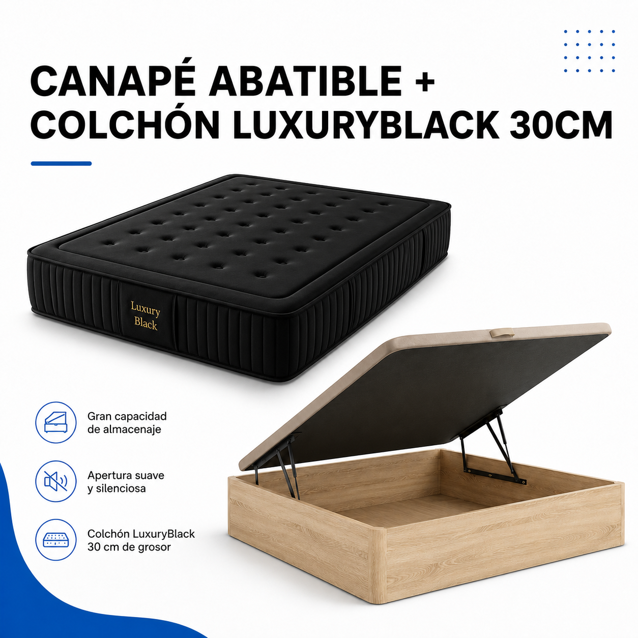 PACK CANAPÉ Y COLCHÓN LUXURYBLACK 30CM