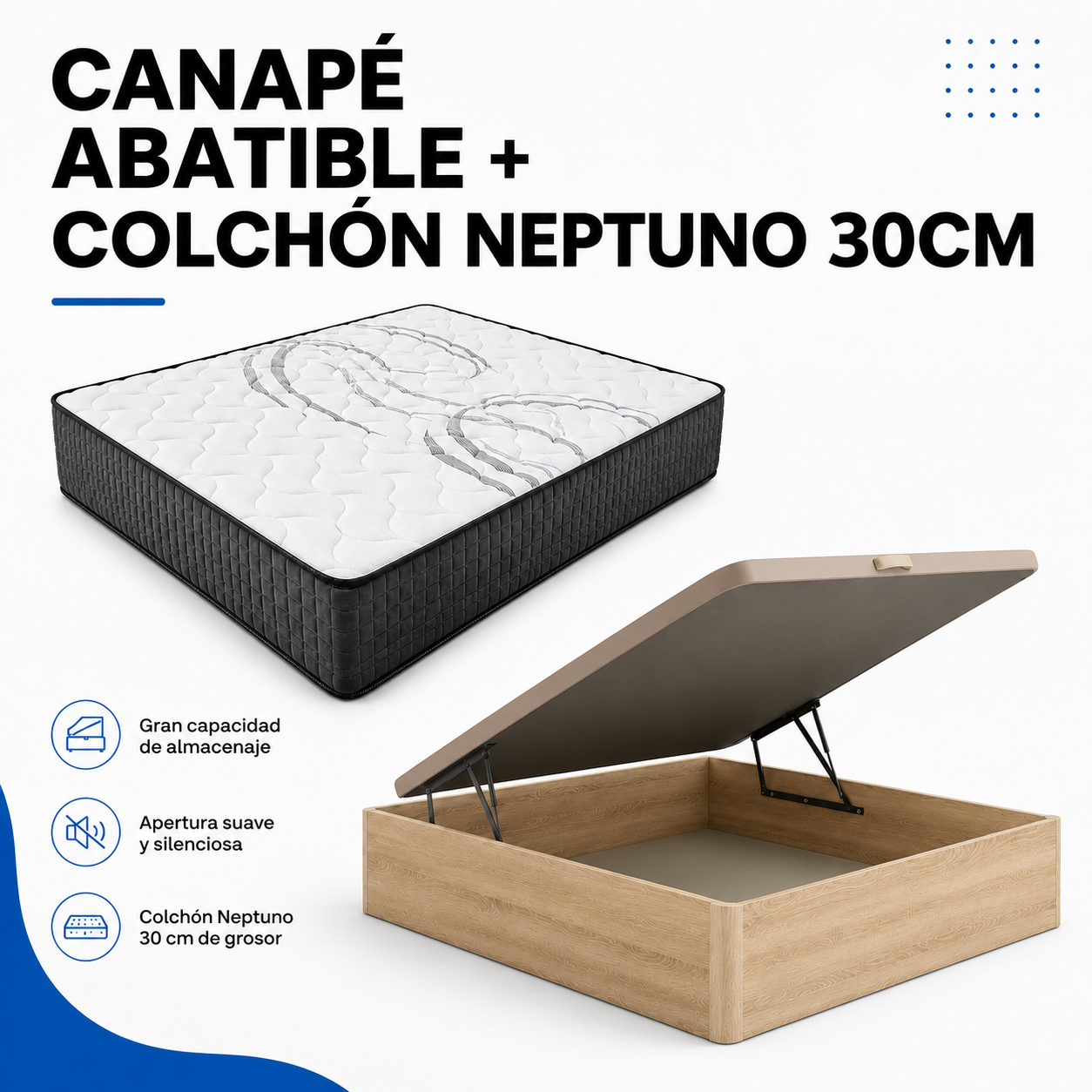 PACK CANAPÉ Y COLCHÓN SOFÍA  30 cm VISCO + ALMOHADA +