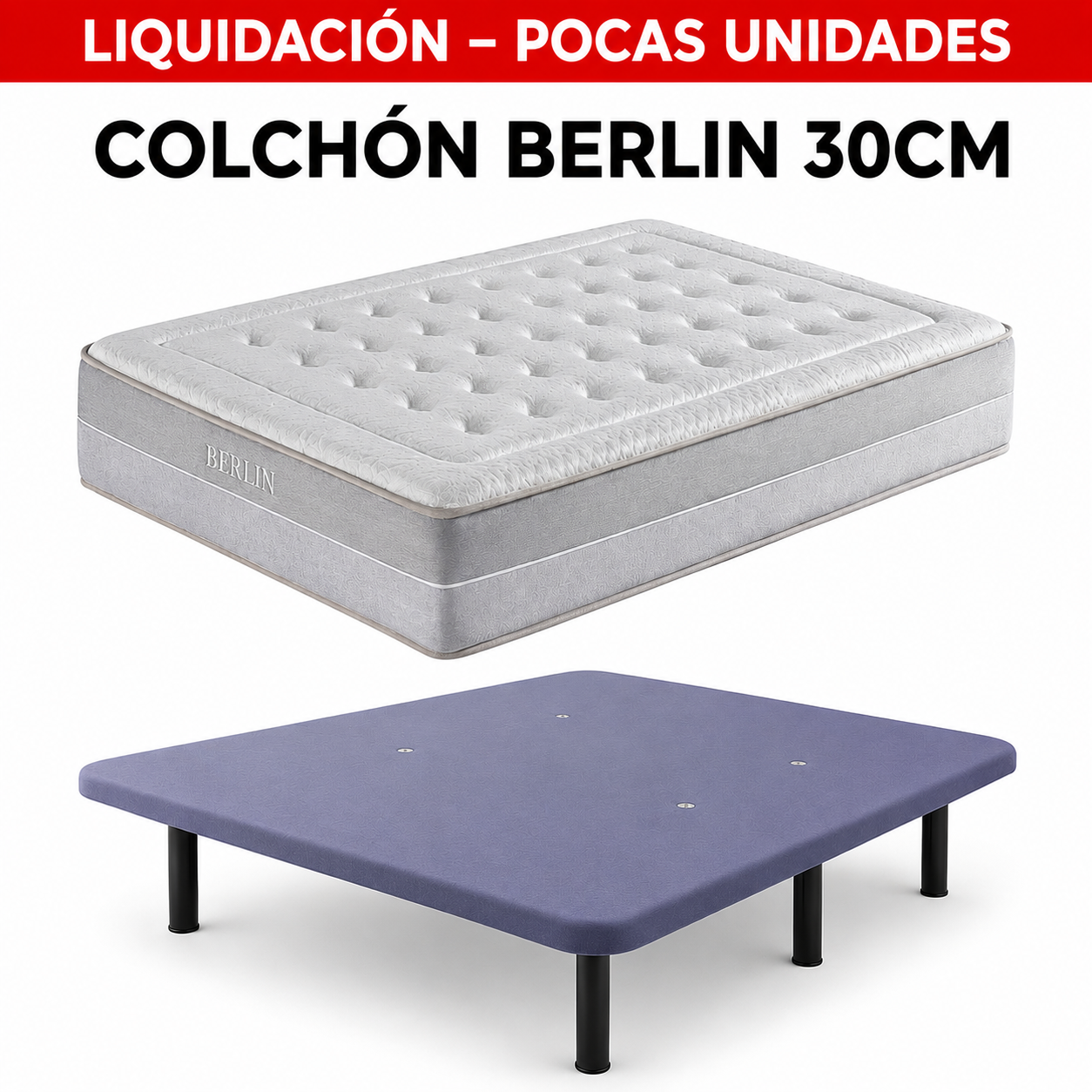PACK BASE TAPIZADA Y COLCHÓN BERLIN